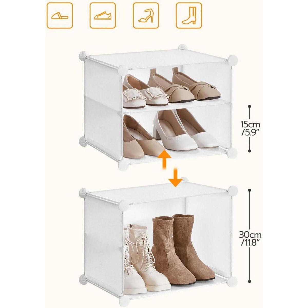 Schuhregal 16 Fächer, Schuhschrank Weiß, Ordnungssystem für Schuhe