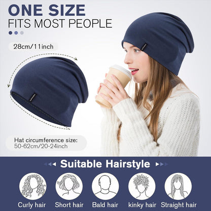 Slouchy Beanie Mütze Damen & Herren – Weiche Baumwoll Beanie Blau
