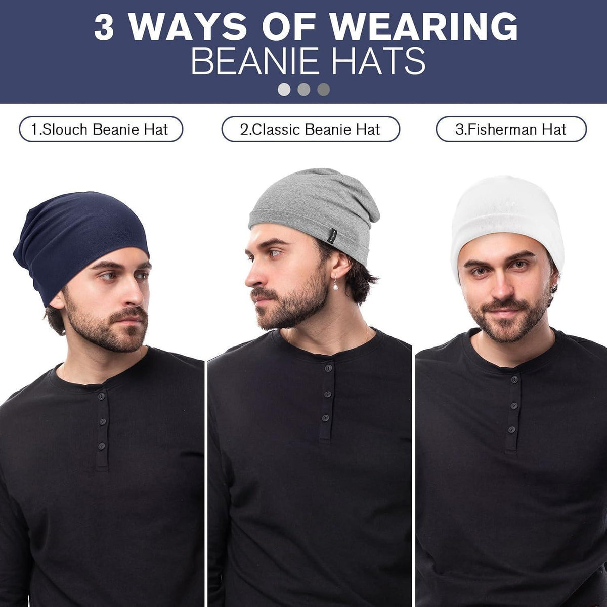 Slouchy Beanie Mütze Damen & Herren – Weiche Baumwoll Beanie Blau