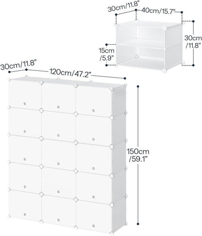 Schuhregal 15 Fächer 54 Paar Schuhschrank 40x30x30cm schmal Türen