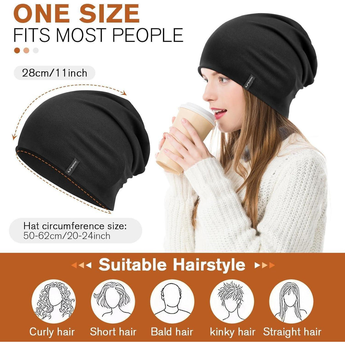 Slouchy Beanie Mütze Damen & Herren – Weiche Baumwoll Beanie Mütze Schwarz