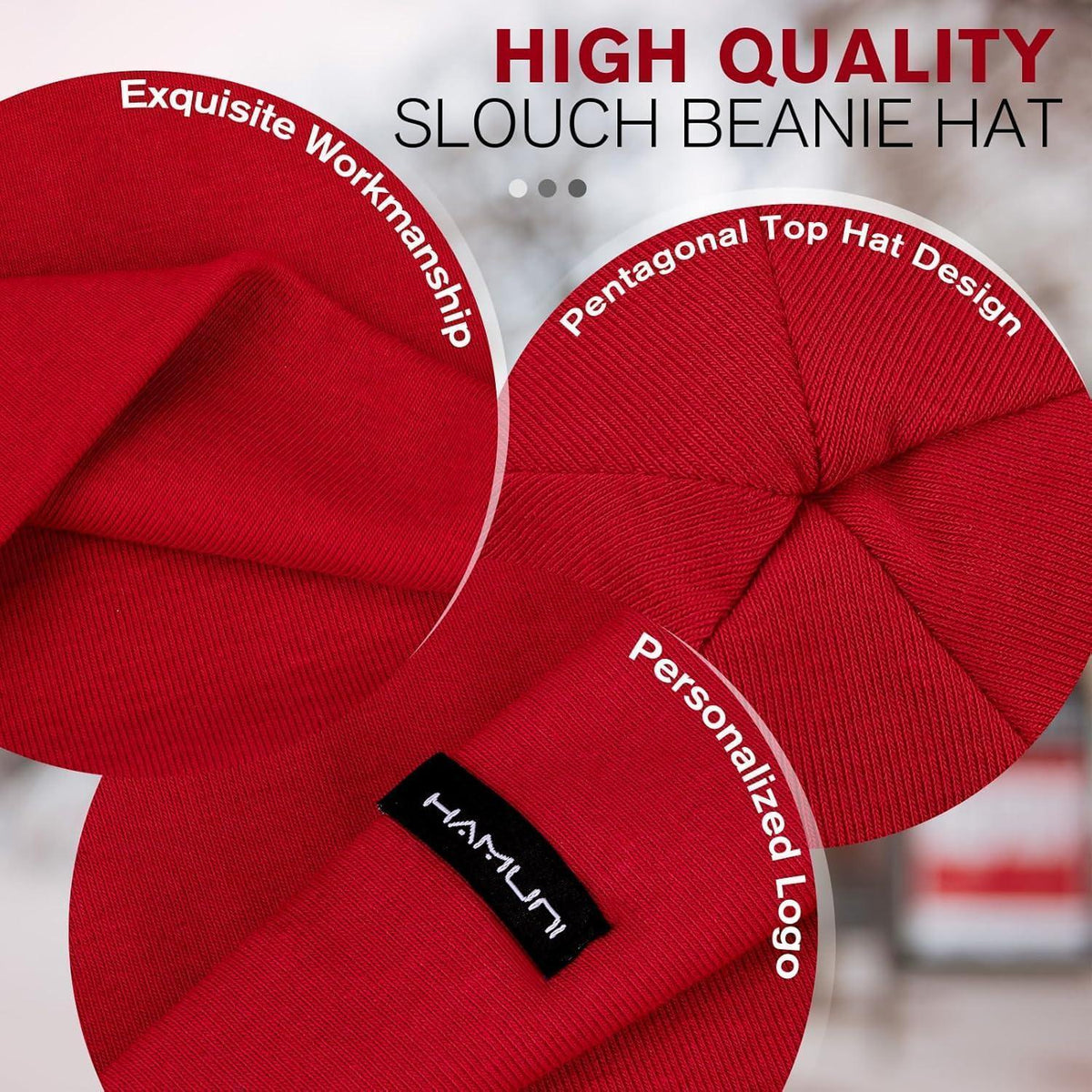 Slouchy Beanie Mütze Damen & Herren – Weiche Baumwoll Beanie Weinrot