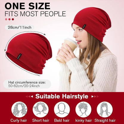 Slouchy Beanie Mütze Damen & Herren – Weiche Baumwoll Beanie Weinrot