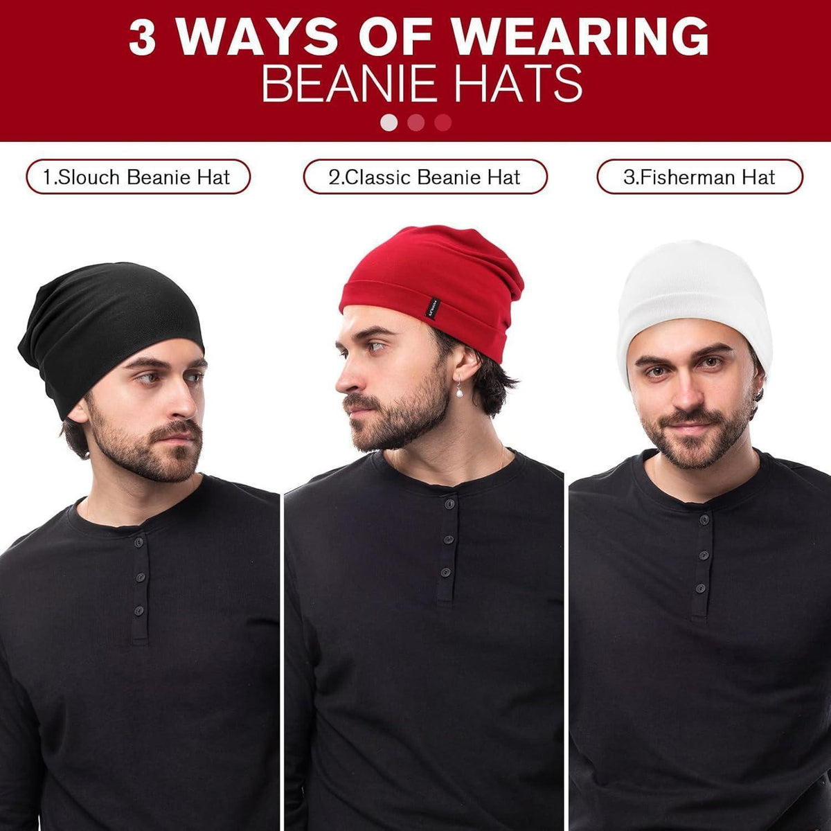 Slouchy Beanie Mütze Damen & Herren – Weiche Baumwoll Beanie Weinrot