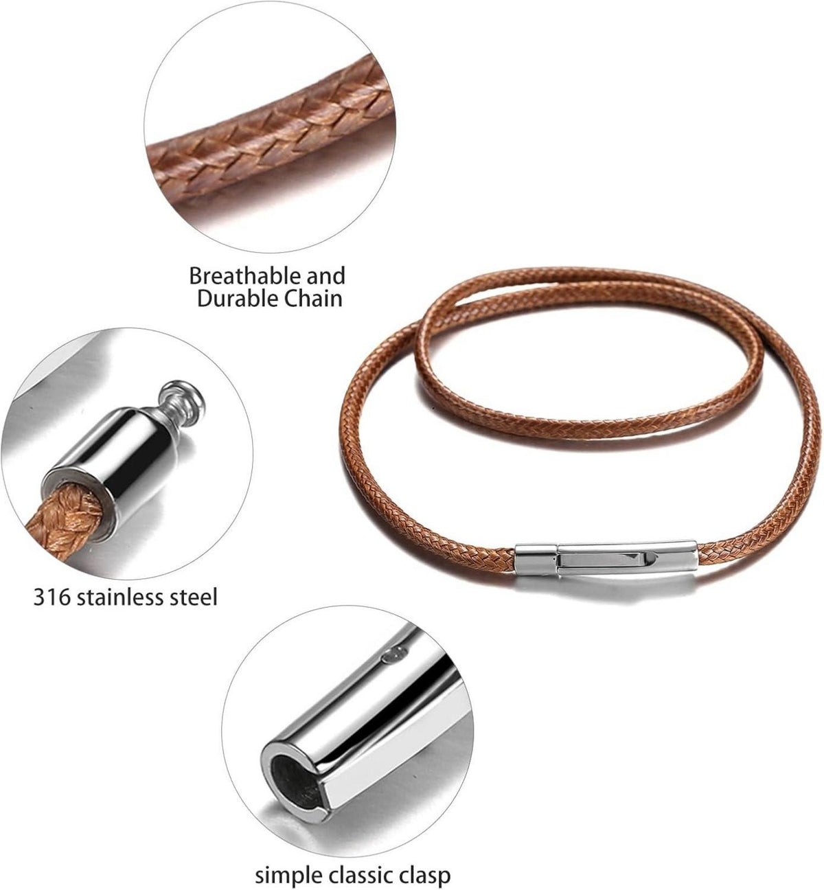 Herren Lederkette 2/3mm Halskette mit Verschluss in Schwarz/Braun 46-76cm