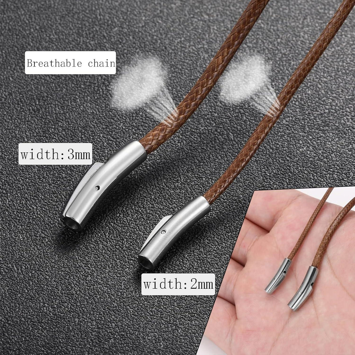 Lederkette mit Verschluss für Damen und Herren- Schwarz/Braun- 46-76cm