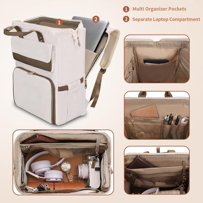 Lunch-Rucksack für Damen Beige 15.6" – Multifunktionaler Laptop-Rucksack