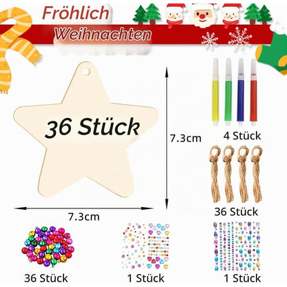 36 Holzsterne Bastelset Weihnachten – DIY Baumschmuck & Deko