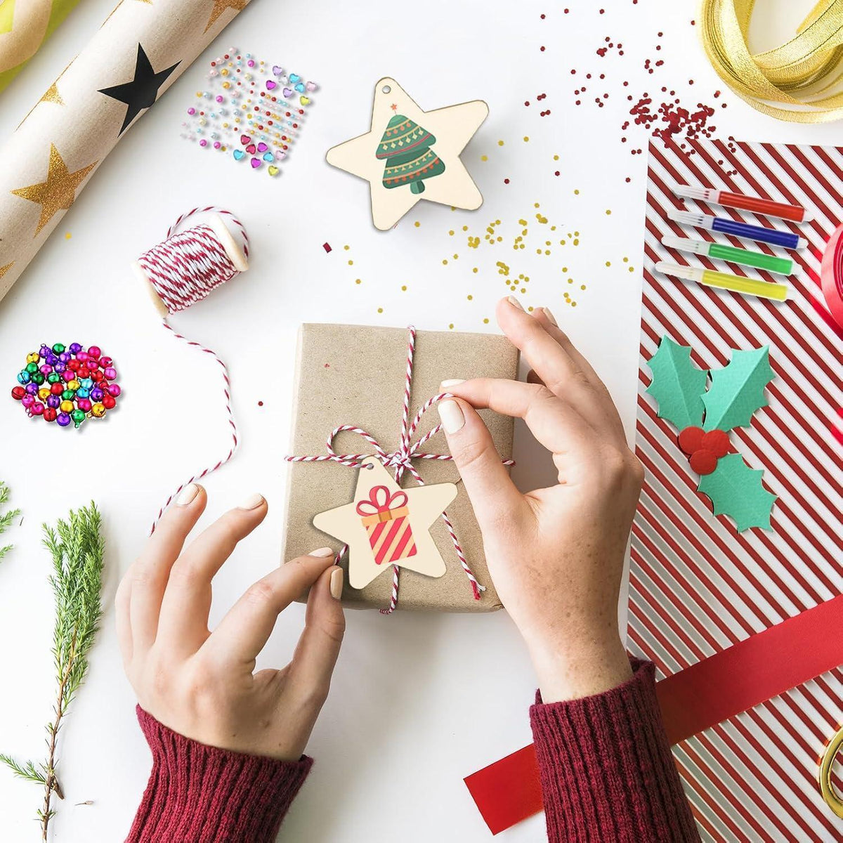 36 Holzsterne Bastelset Weihnachten – DIY Baumschmuck & Deko