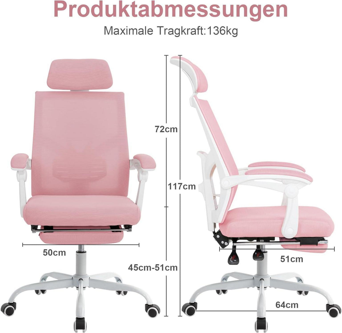 Ergonomischer Mesh Bürostuhl mit Fußstütze und verstellbarer