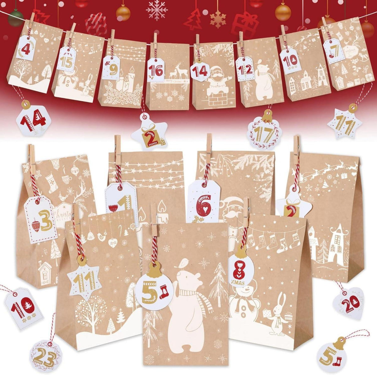 Adventskalender zum Befüllen für Kinder mit Numerisch Hangtags, DIY