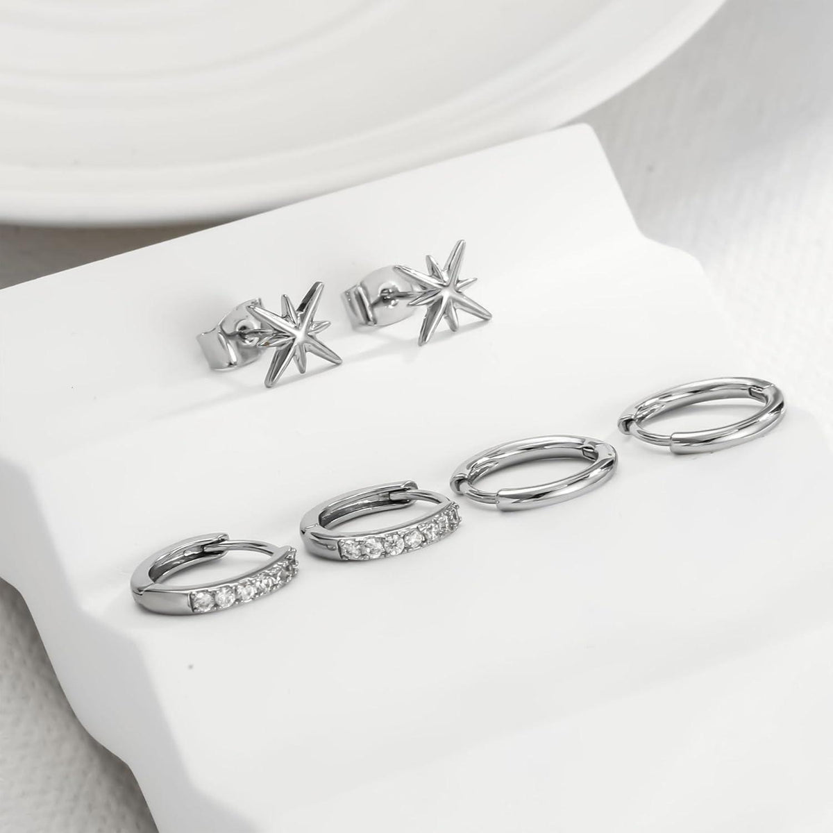 Damen Ohrringe Set Silber 925 14K Vergoldet Zirkonia Creolen Ohrstecker Gold