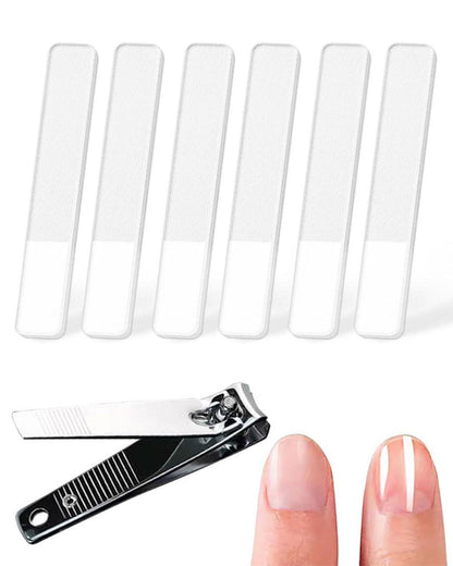 6-teiliges Nano-Glas-Nagelfeile Set weiß schwarz Nagelknipser