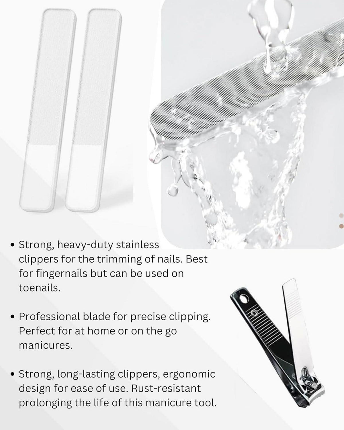 6-teiliges Nano-Glas-Nagelfeile Set weiß schwarz Nagelknipser