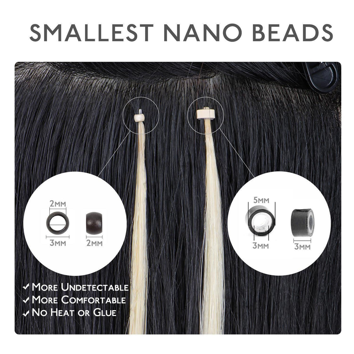 Echthaar Nano Ring Extensions Platinblond 60cm