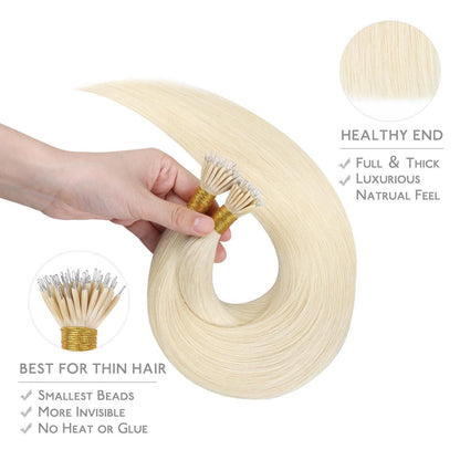 Echthaar Nano Ring Extensions Platinblond 60cm