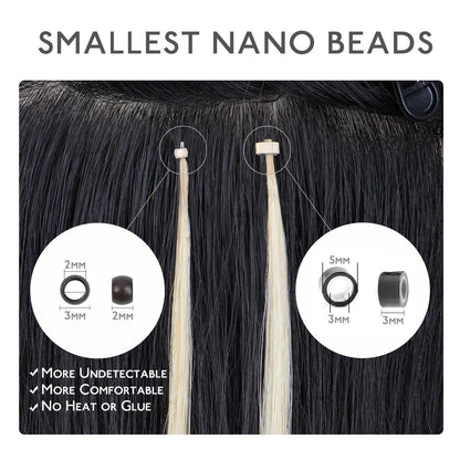 Nanoring Extensions Echthaar Aschblond Highlights Platinblond 55cm