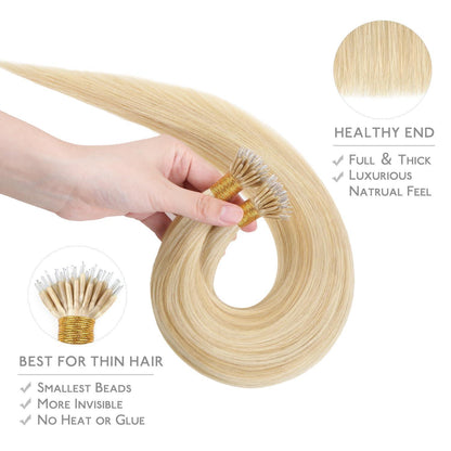 Echthaar Nano Ring Extensions Hellblond Highlights 40cm
