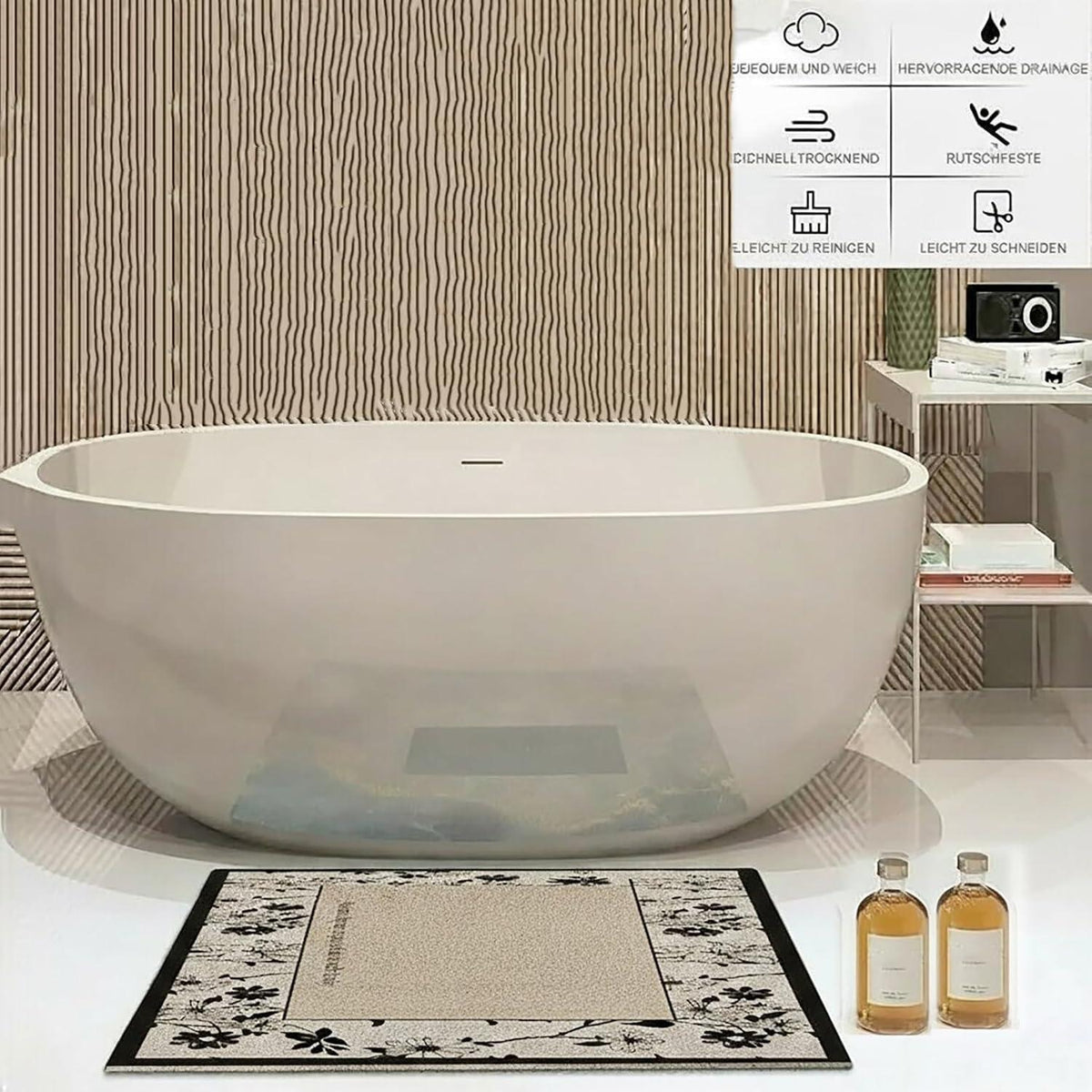 Rutschfeste Duschmatte 90x120 cm – Weich, Komfortabel & Zuschneidbar