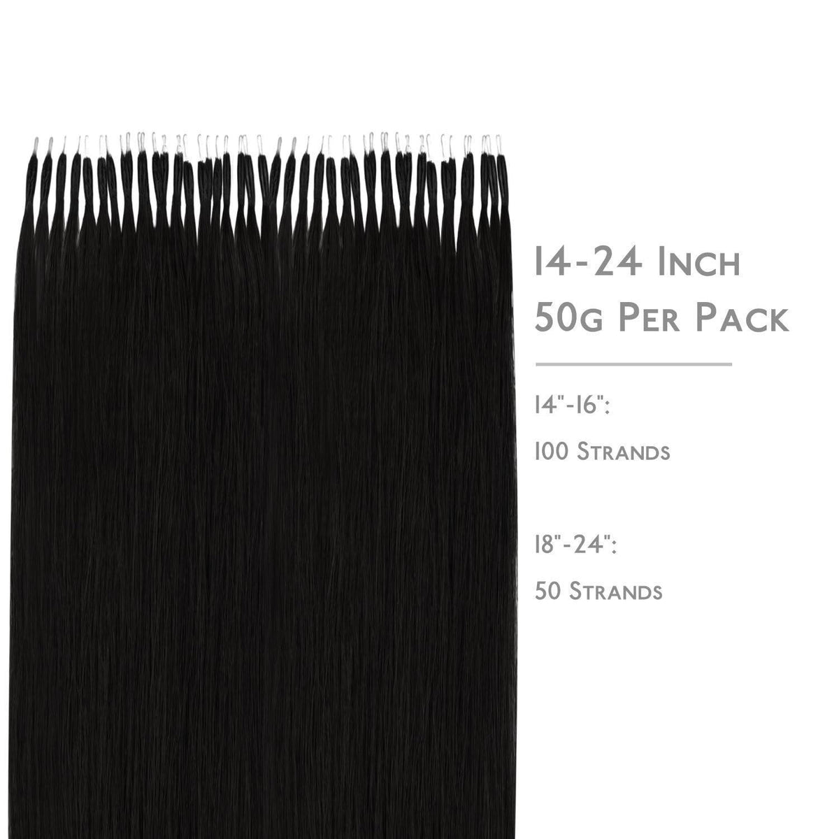 Echthaar Nano Ring Extensions – Tief Schwarz (35cm, 100 Strähnen)