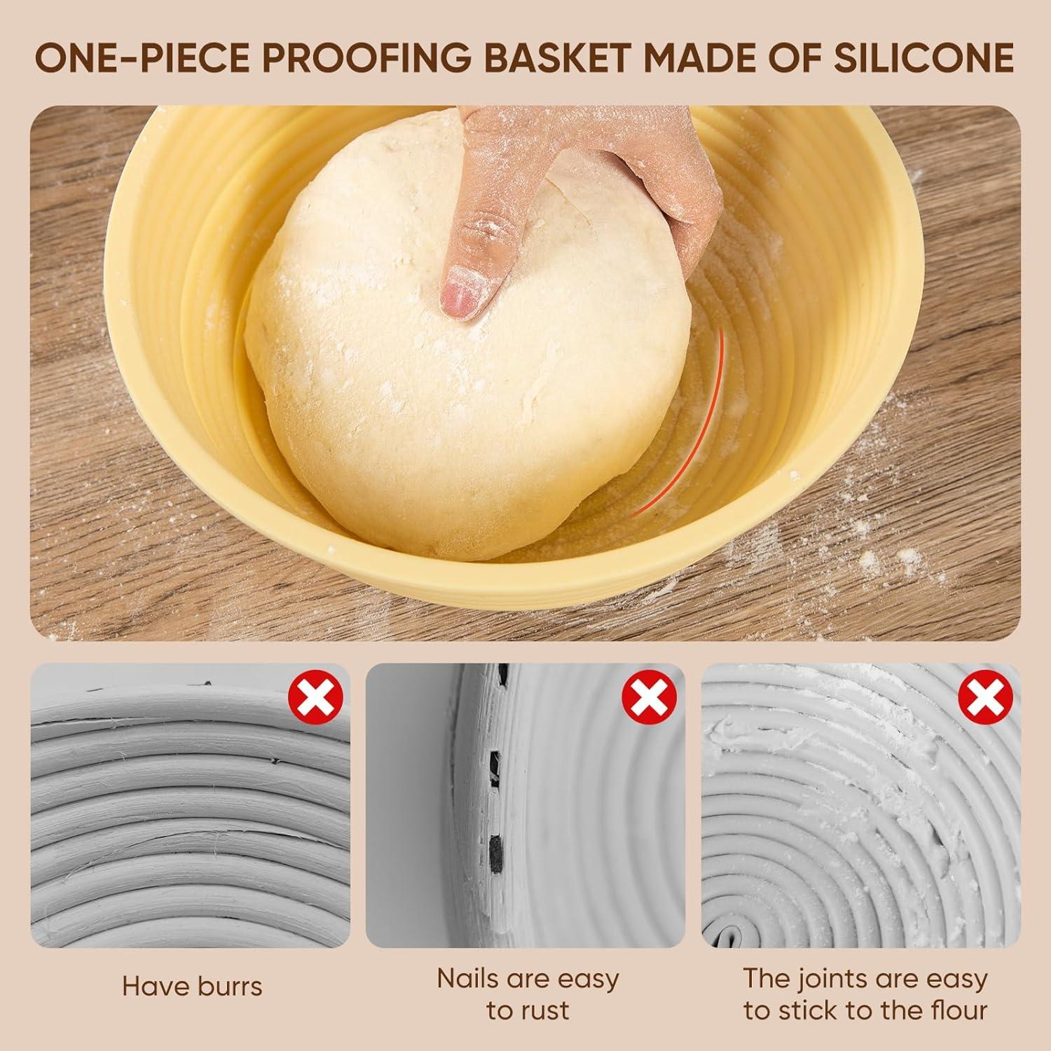 Silikon Gärkorb Set 23cm Rund Brot Backset mit Bäckermesser