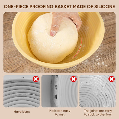 Silikon Gärkorb Set 23cm Rund Brot Backset mit Bäckermesser
