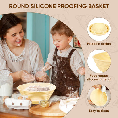 Silikon Gärkörbchen Set mit Bäckermesser 26cm Oval & 23cm