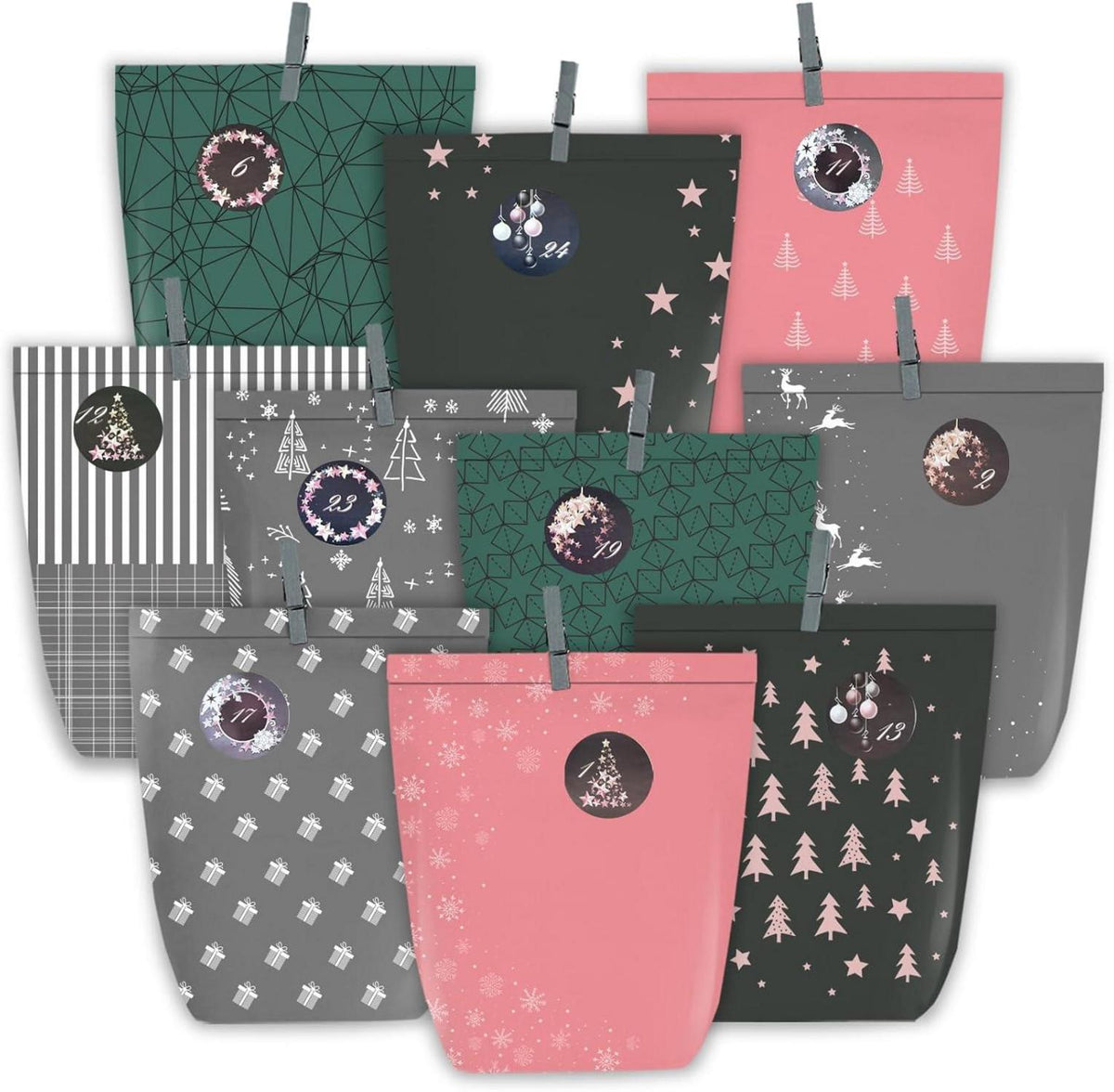 Adventskalender Geschenktüten mit Zahlensticker zum Befüllen