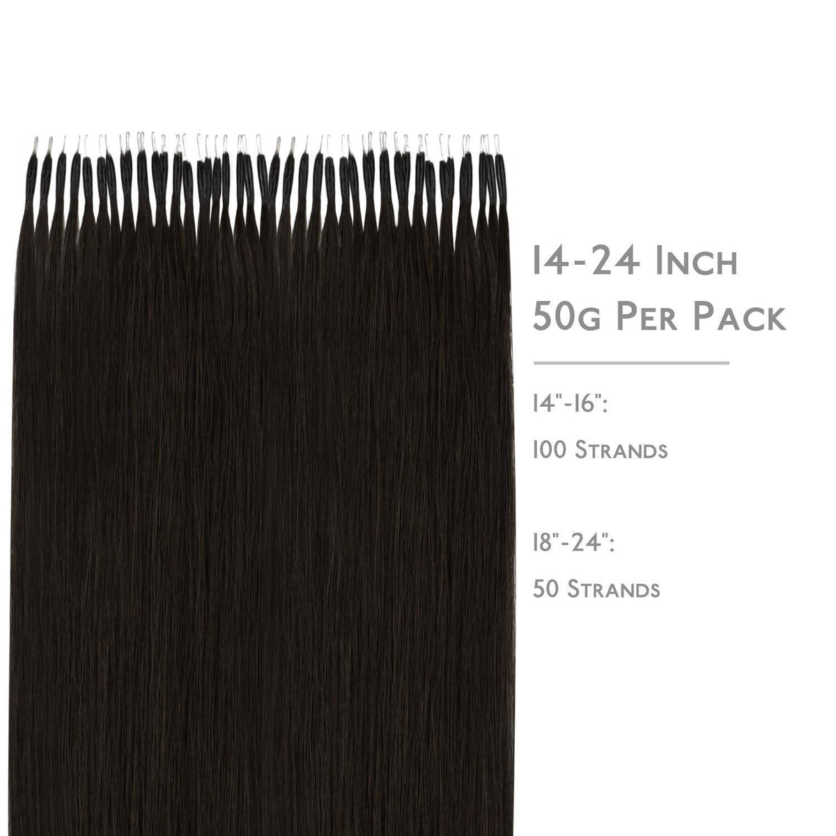 Dunkelbraune Echthaar Nanoring Extensions – 50g, 50cm