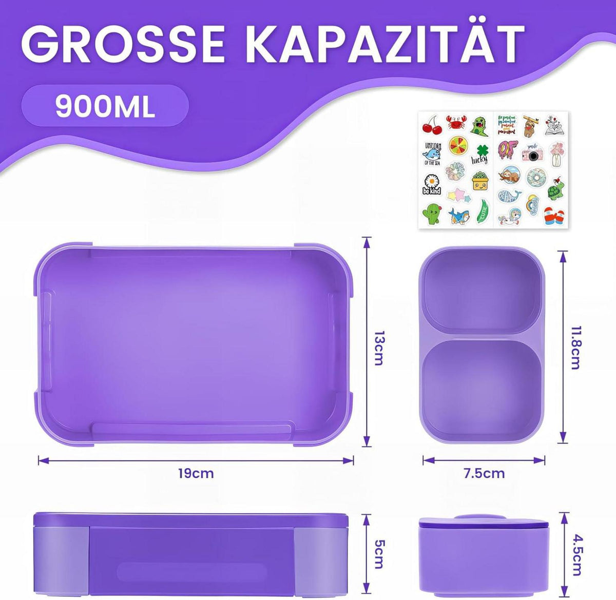 Bugucat Brotdose Kinder mit Fächern 900ml Bento Lunchbox Auslaufsicher