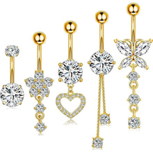 Bauchnabelpiercing Set 5 Stück Chirurgenstahl 10mm Silber Gold Strass Perlen