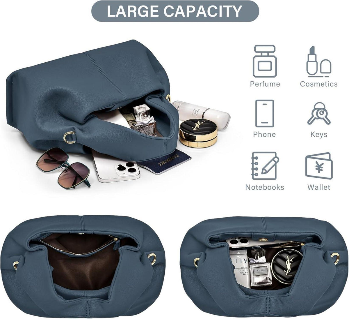 Frauen Handtasche Crossbody Bag Umhängetasche Knödel Stil Schwarz