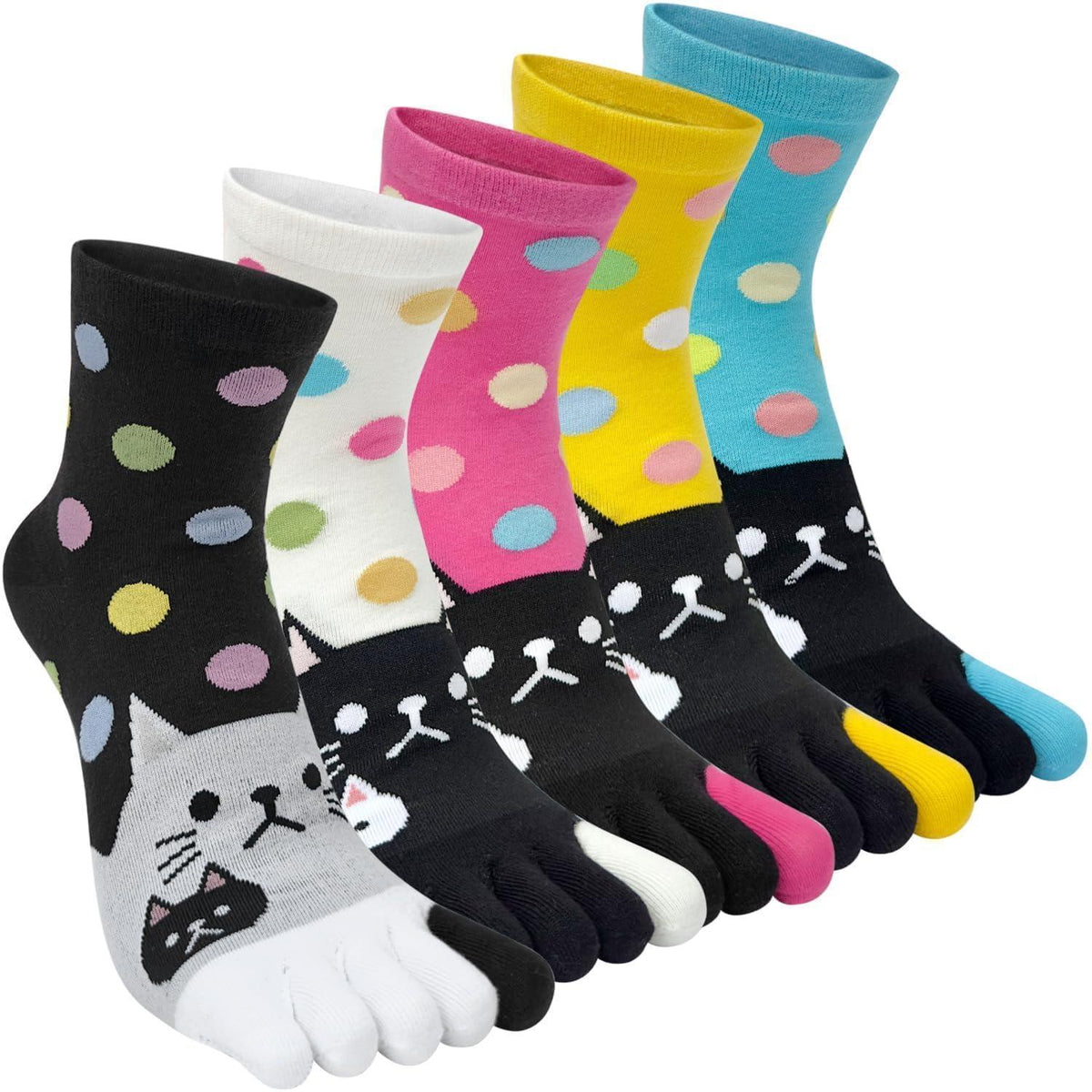 Damen Zehensocken Baumwolle Tier-Obst Muster 5er-Set Größe 35-40