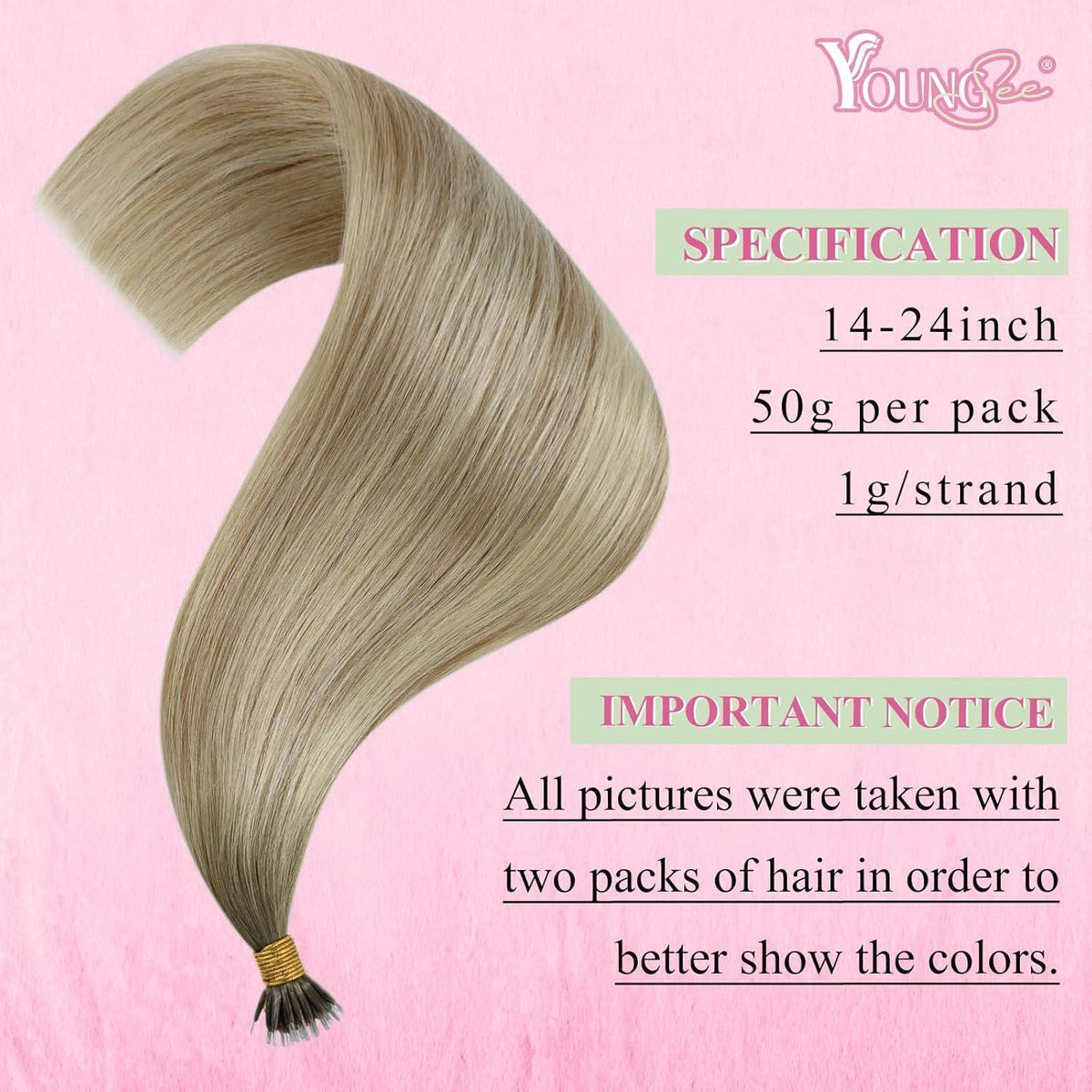 Echthaar Extensions Nanoring Blond 55cm – Aschblond mit Platinblond