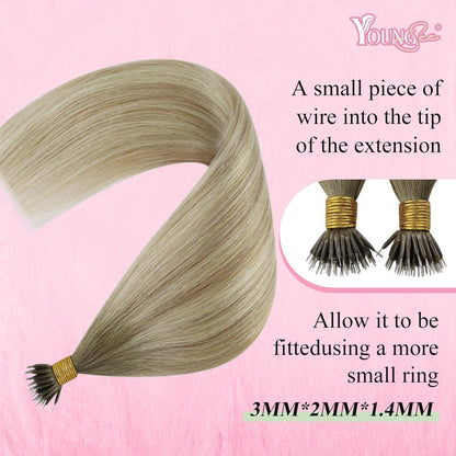 Echthaar Extensions Nanoring Blond 55cm – Aschblond mit Platinblond