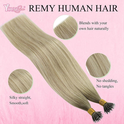 Echthaar Extensions Nanoring Blond 55cm – Aschblond mit Platinblond