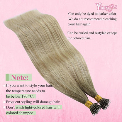 Echthaar Extensions Nanoring Blond 55cm – Aschblond mit Platinblond
