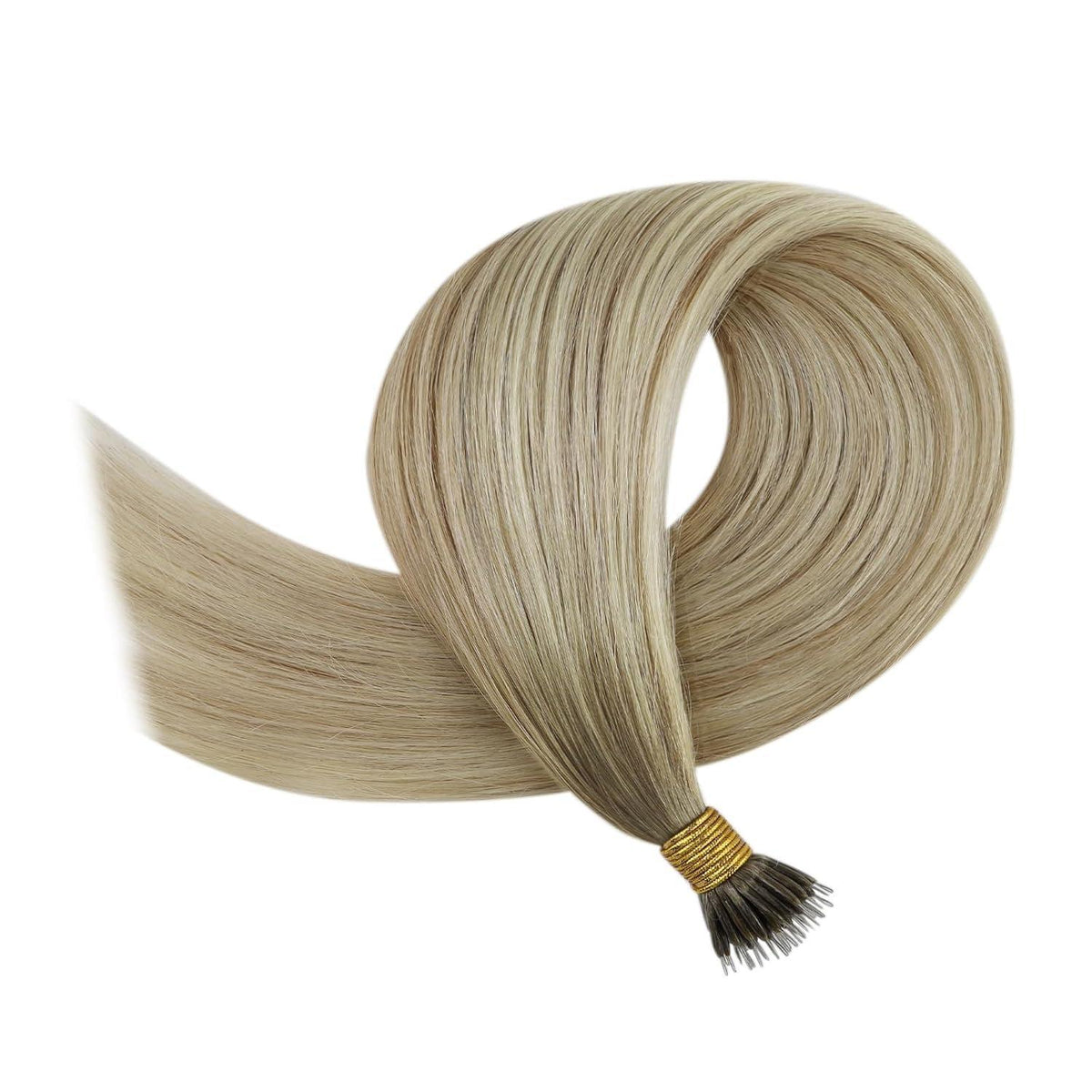Echthaar Extensions Nanoring Blond 55cm – Aschblond mit Platinblond
