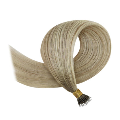Echthaar Extensions Nanoring Blond 55cm – Aschblond mit Platinblond