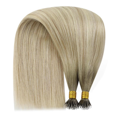 Echthaar Extensions Nanoring Blond 55cm – Aschblond mit Platinblond