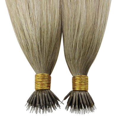 Echthaar Extensions Nanoring Blond 55cm – Aschblond mit Platinblond