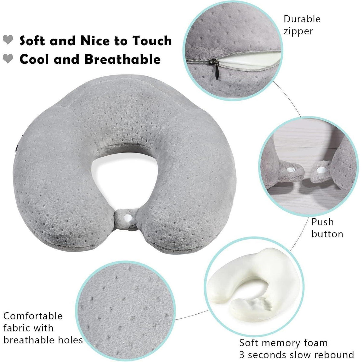 Reisekissen Nackenkissen Memory Foam Grau – Flugzeug, Auto, Zuhause