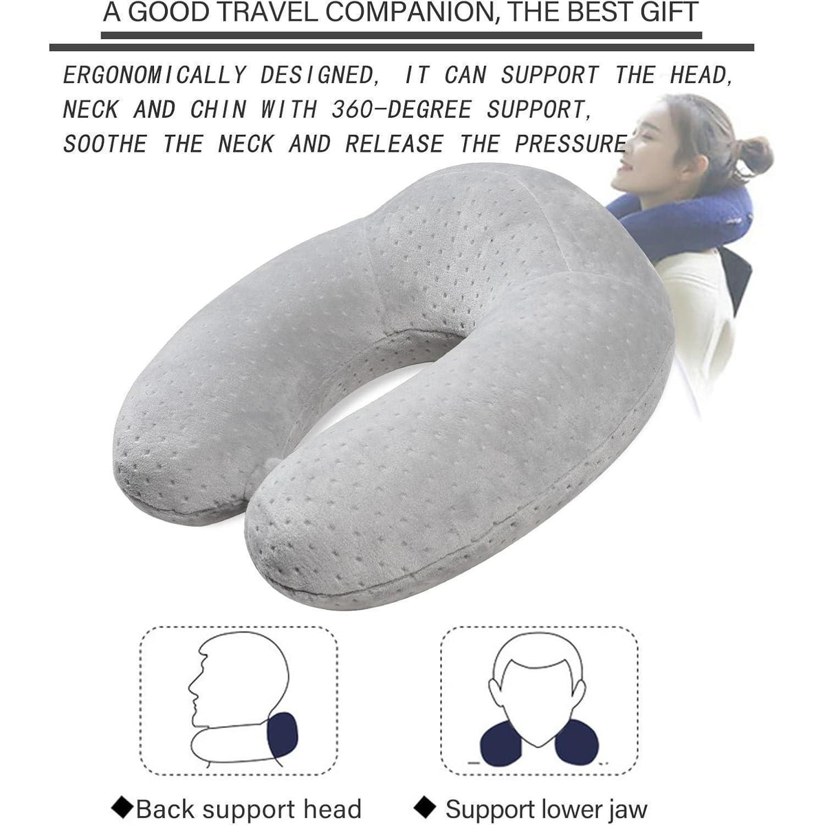 Reisekissen Nackenkissen Memory Foam Grau – Flugzeug, Auto, Zuhause