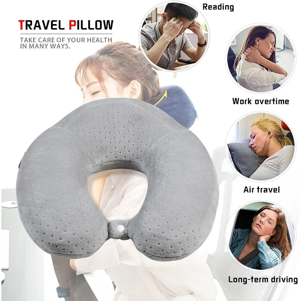 Reisekissen Nackenkissen Memory Foam Grau – Flugzeug, Auto, Zuhause