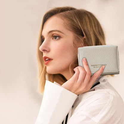 Damen Geldbörse klein Portemonnaie - Vegan Leder Münzfach 33-Beige