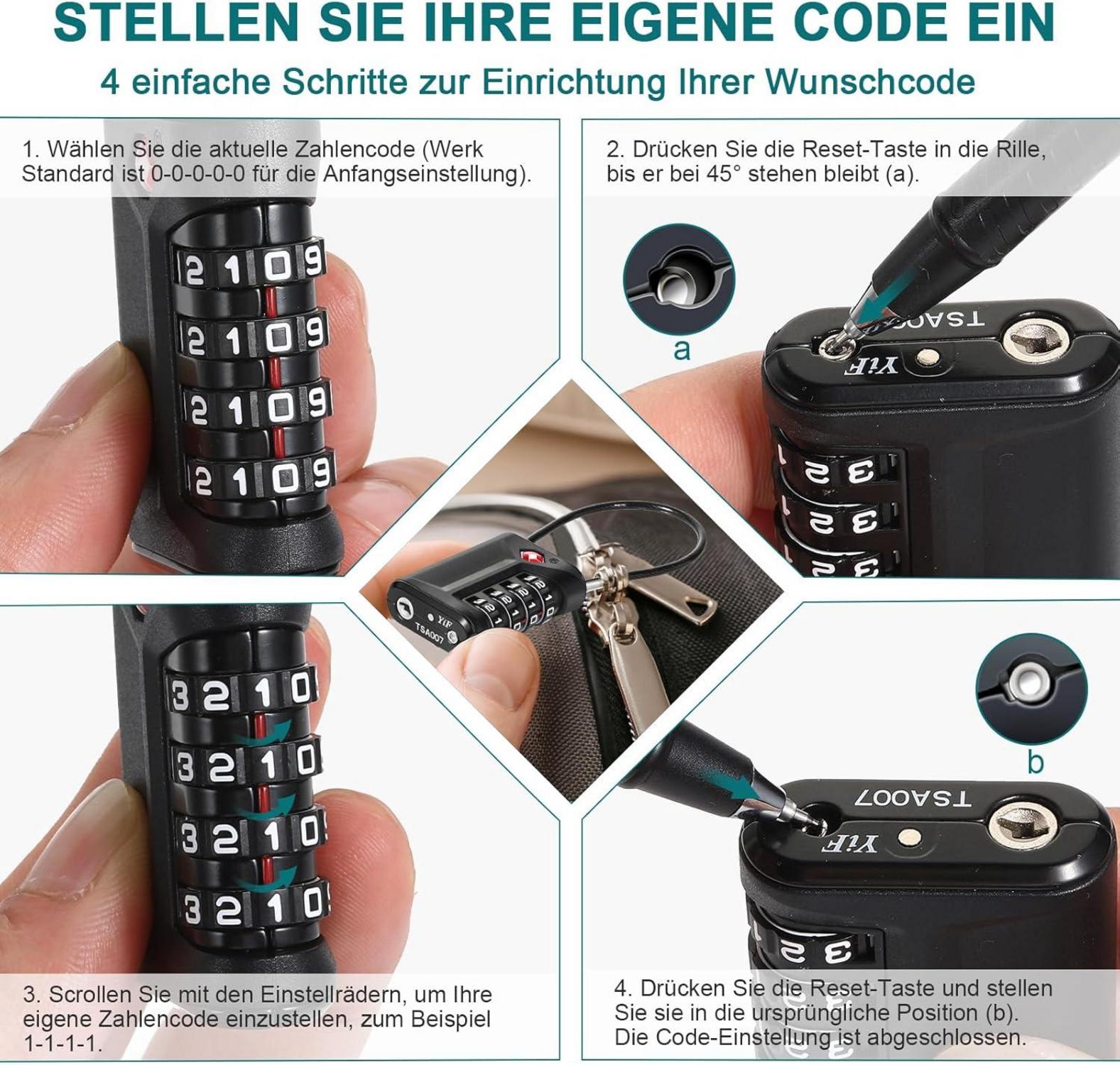 TSA Kofferschloss 4-Stellig Reiseschloss für Koffer Rucksäcke 2 Stücke Orange