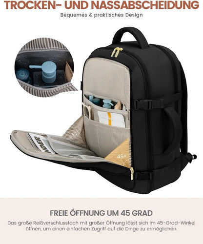 Handgepäck Rucksack 40L Reise Backpack 17 Zoll Laptop Schwarz