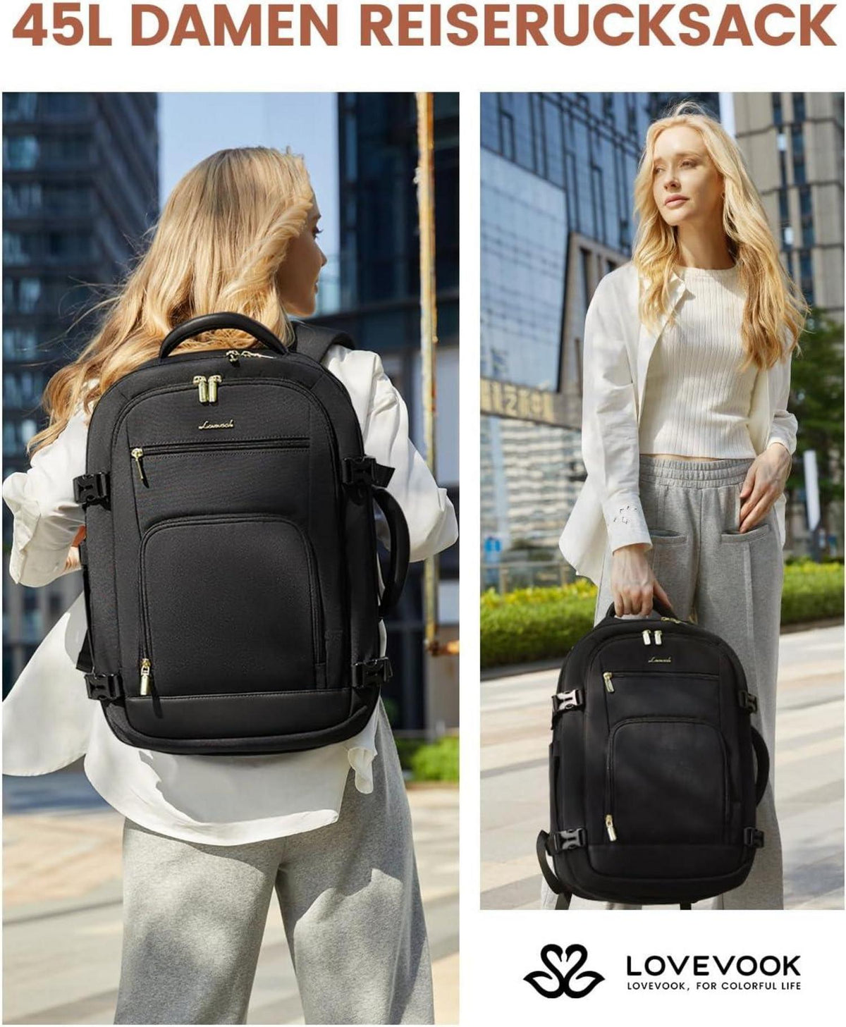 Handgepäck Rucksack 40L Reise Backpack 17 Zoll Laptop Schwarz