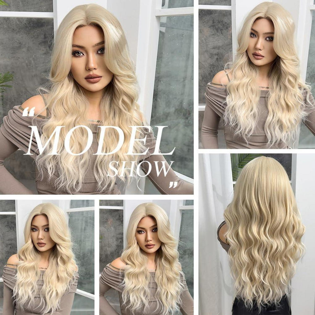 Lange Gewellte Hellblonde Ombre Synthetische Perücke Hitzebeständig