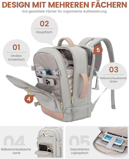 Handgepäck Rucksack 40L Reiserucksack für 17 Zoll Laptop Grau